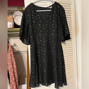 GB Girls Black Midi Dress with Gold Dots